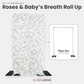 Roll Up Roses and Baby's Breath Flower Wall Backdrop 8ft x 4ft White infographic