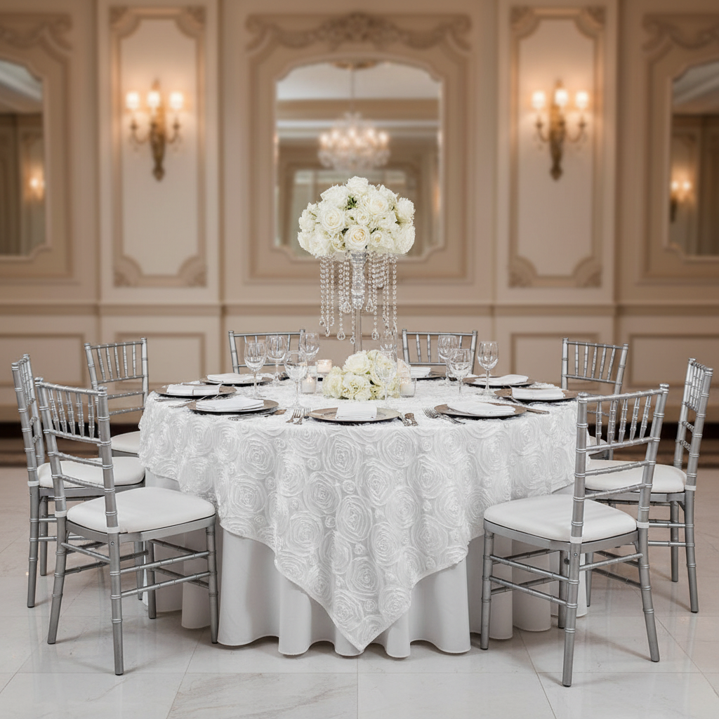 Rosette Satin Table Overlay Topper 85