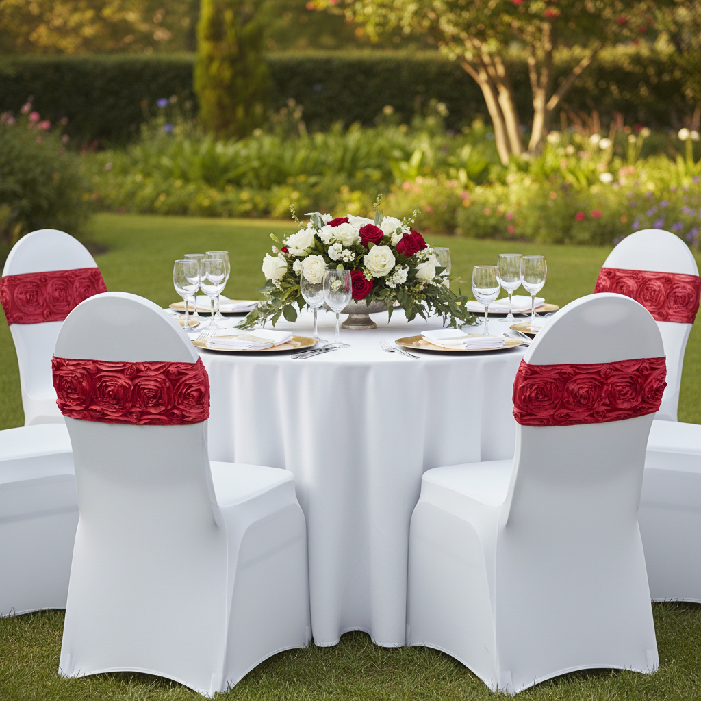 Rosette Spandex Chair Sash Band - Red