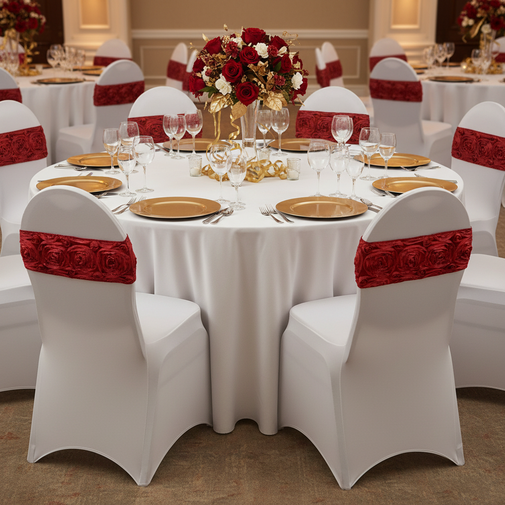 Rosette Spandex Chair Sash Band - Red