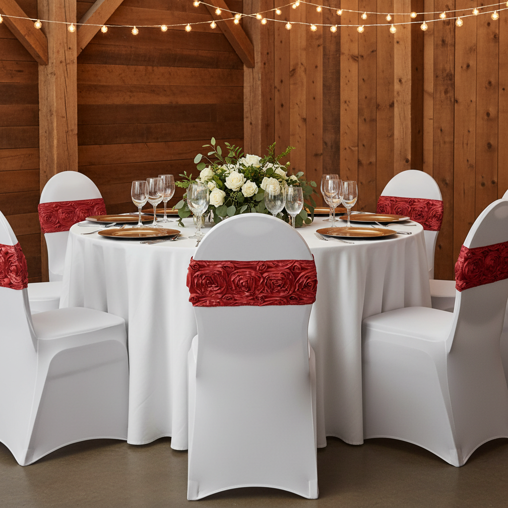 Rosette Spandex Chair Sash Band - Red