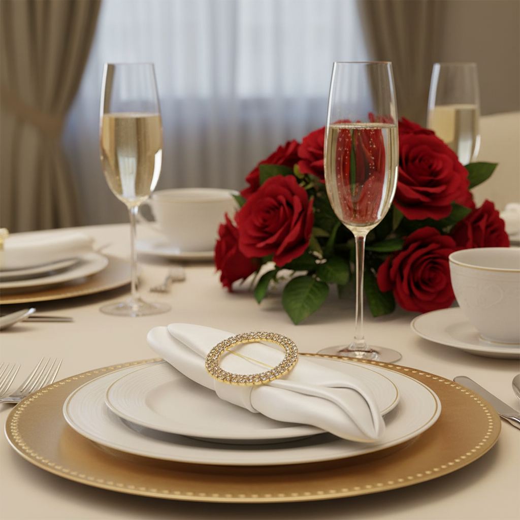 Round Diamond Rhinestone Metal Pin Sash Buckle - Gold | napkin | charger plate |