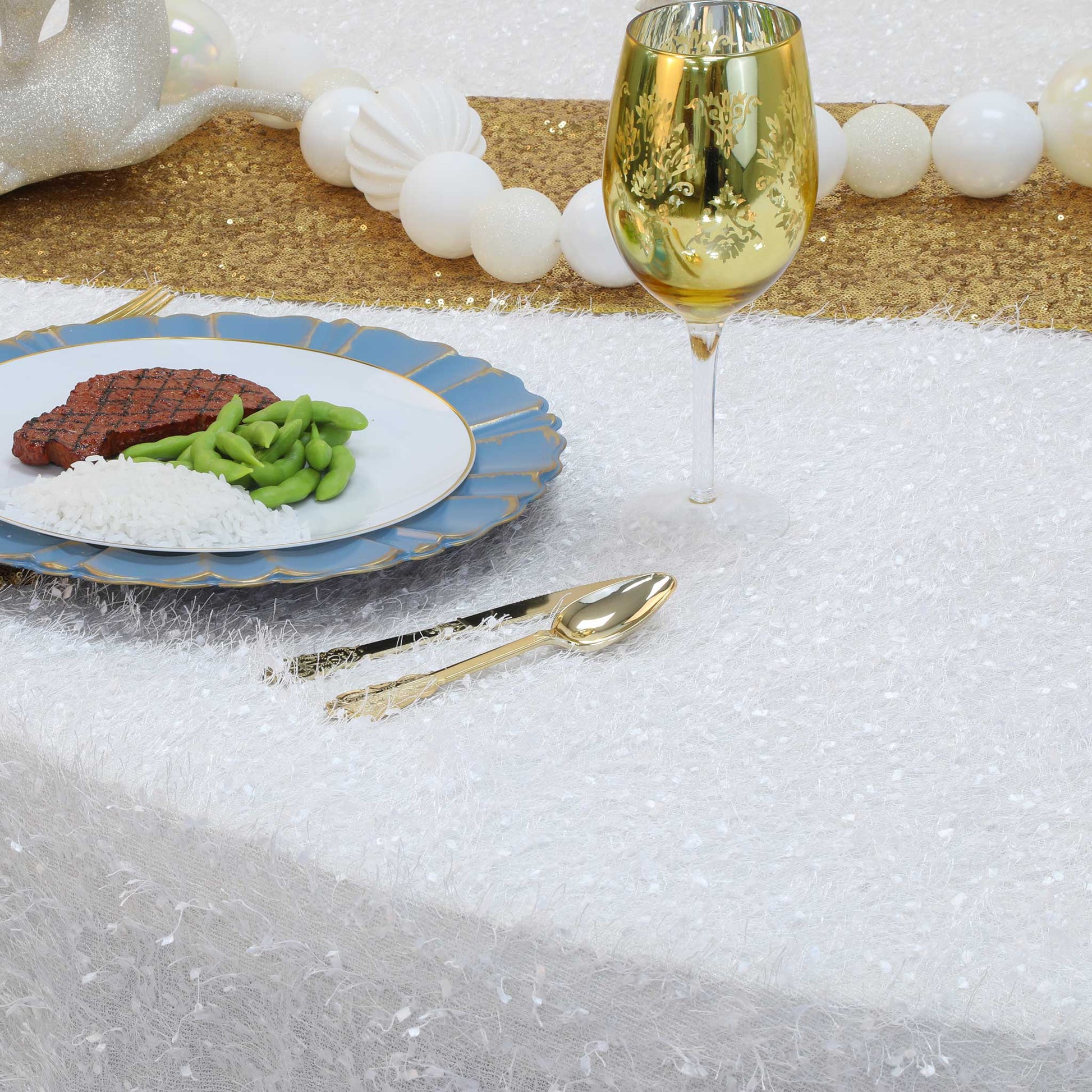 Flurries 120" Round Tablecloth - White