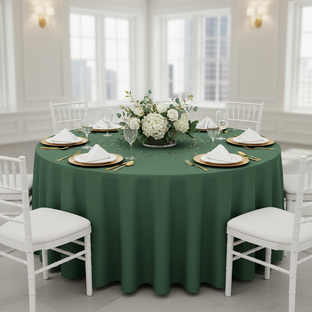 Round Premium Polyester 132" Tablecloth - Forest Green