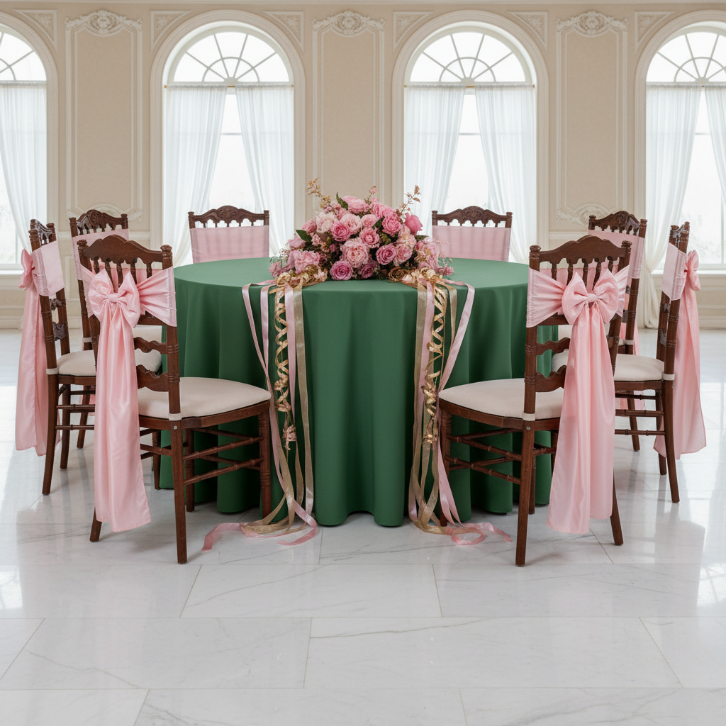 Round Premium Polyester 132" Tablecloth - Forest Green