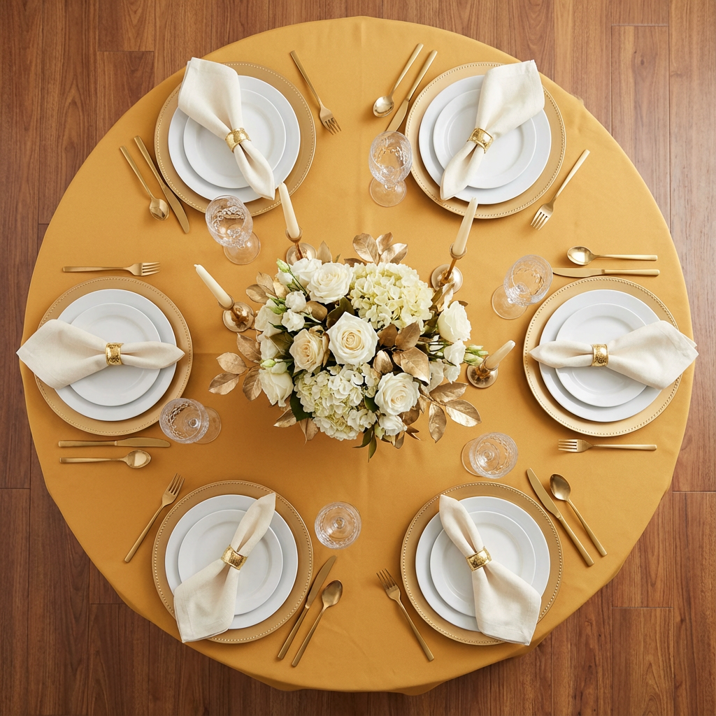 Round Premium Polyester 132" Tablecloth - Gold

