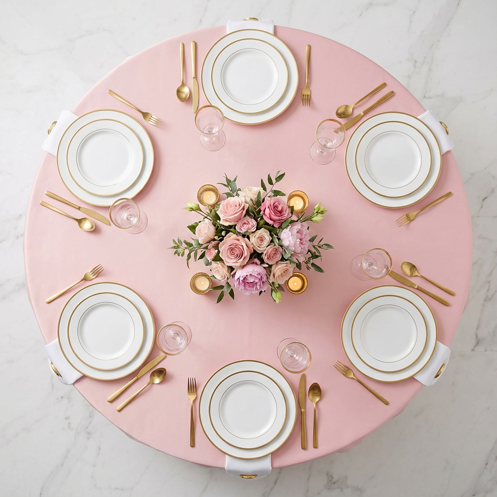 Round Premium Polyester 132" Tablecloth - Pastel Pink
