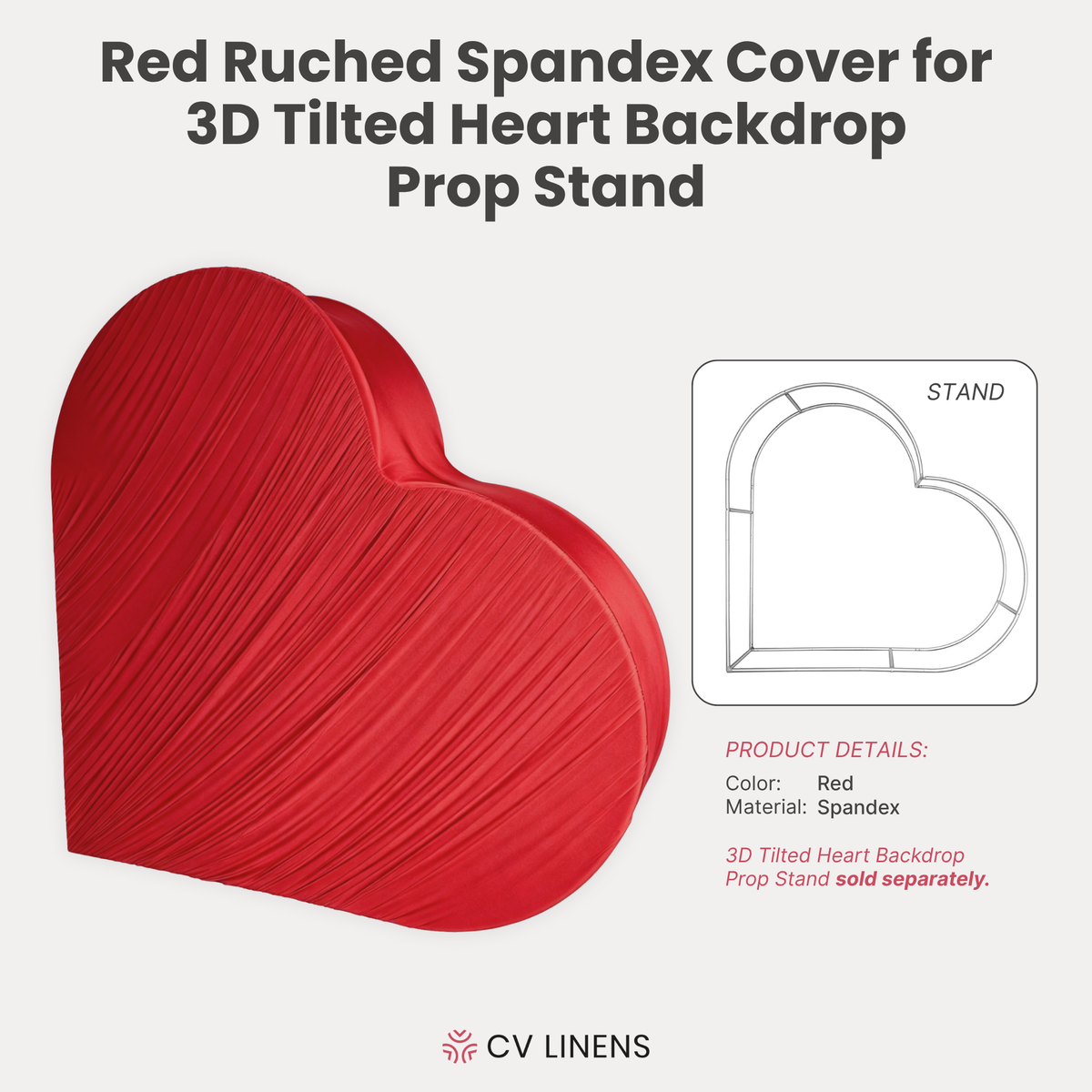 Ruched Spandex Cover for 3D Tilted Heart Backdrop Prop Stand Red infographic
