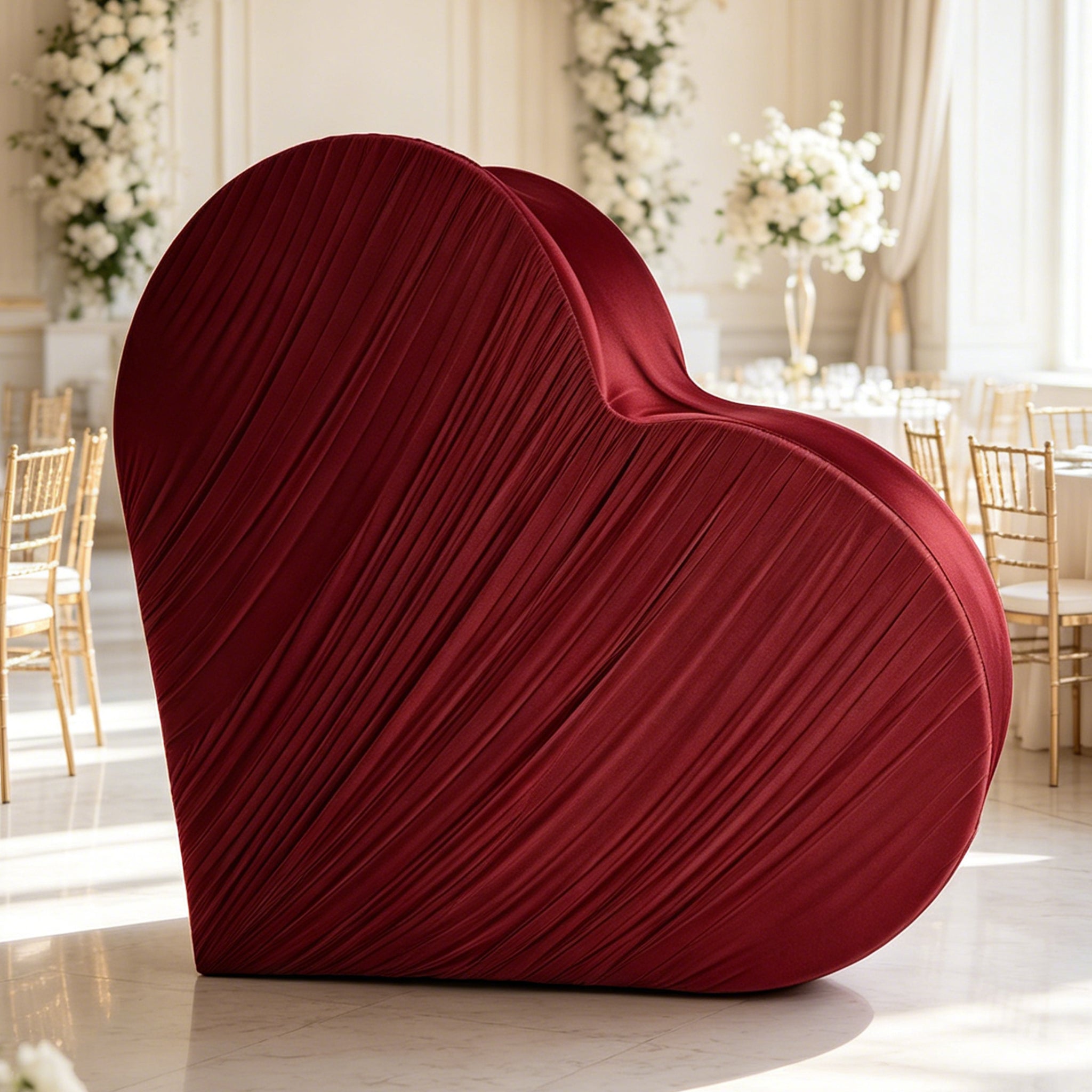 Ruched Spandex Cover for 3D Tilted Heart Backdrop Prop Stand - Apple Red - CV Linens