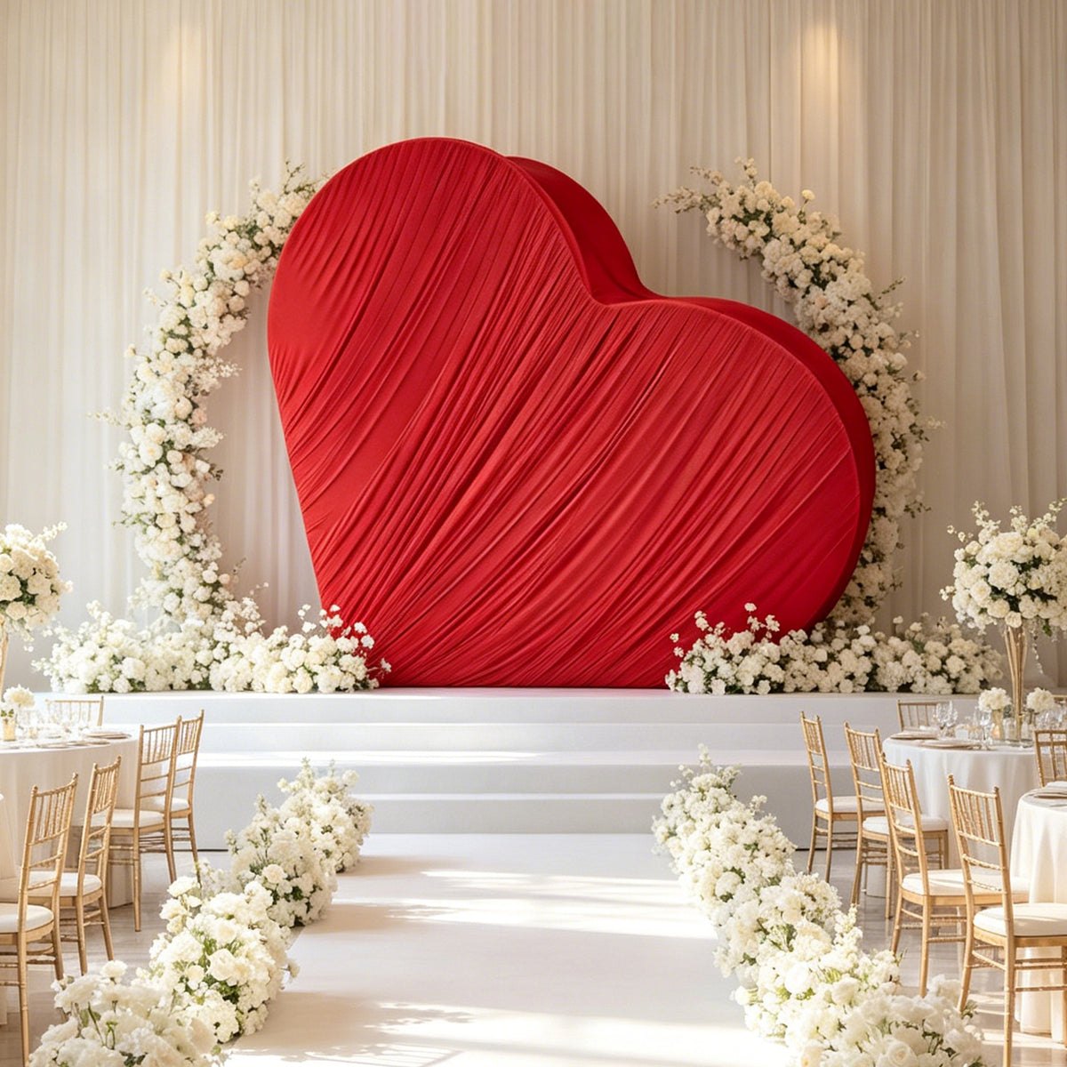 Ruched Spandex Cover for 3D Tilted Heart Backdrop Prop Stand - Red - CV Linens