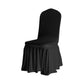 Black ruffled pleated bottom Spandex banquet chair cover angled view