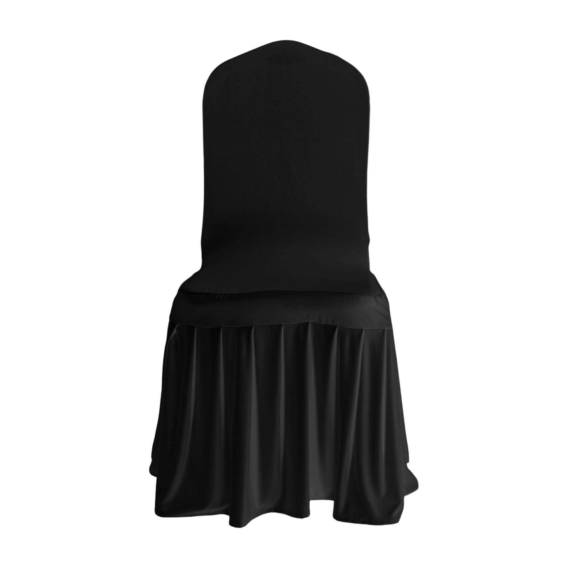 Black ruffled pleated bottom Spandex banquet chair cover front view