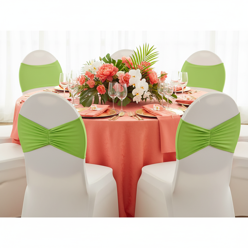 Ruffled Spandex Chair Band - Apple Green | chair cover | napkin | charger plate | wine goblet | tablecloth |