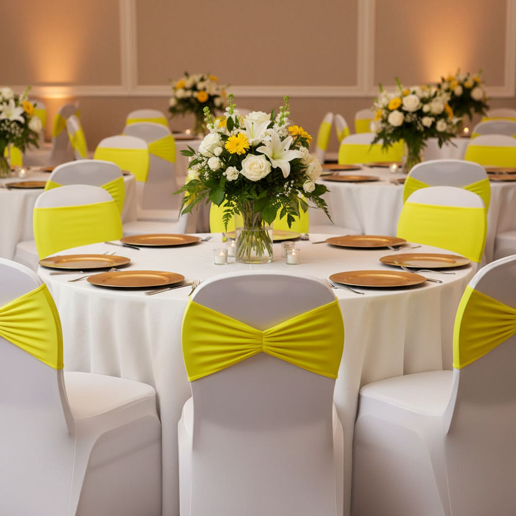 Ruffled Spandex Chair Band - Bright Yellow