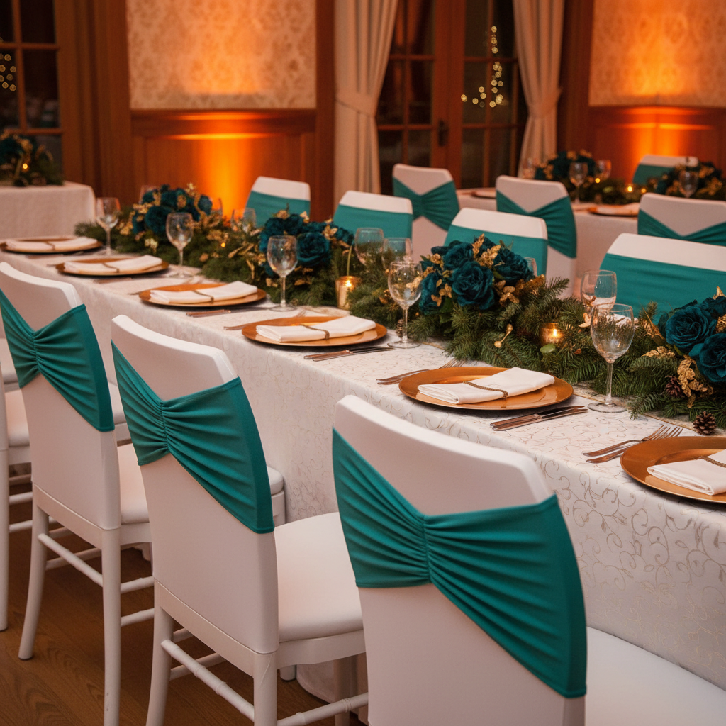 Ruffled Spandex Chair Band - Dark Turquoise