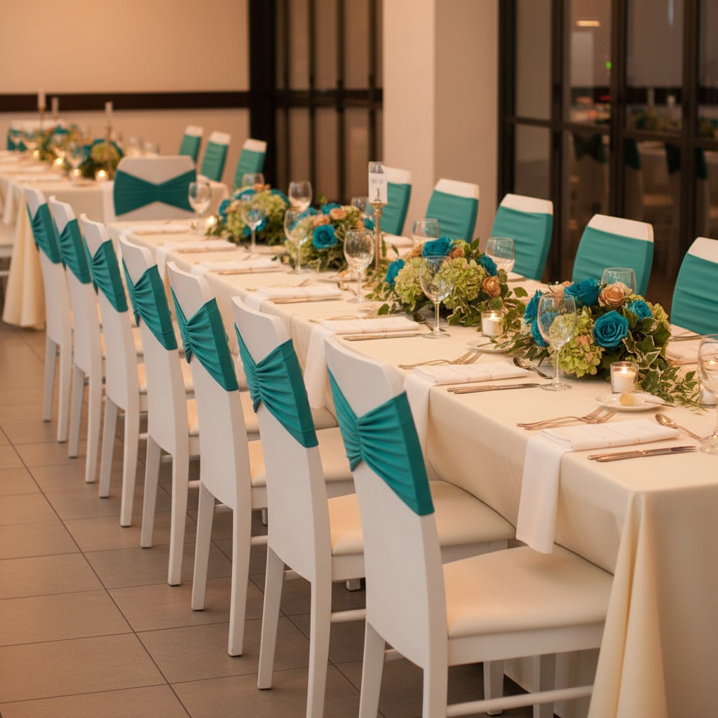 Ruffled Spandex Chair Band - Dark Turquoise