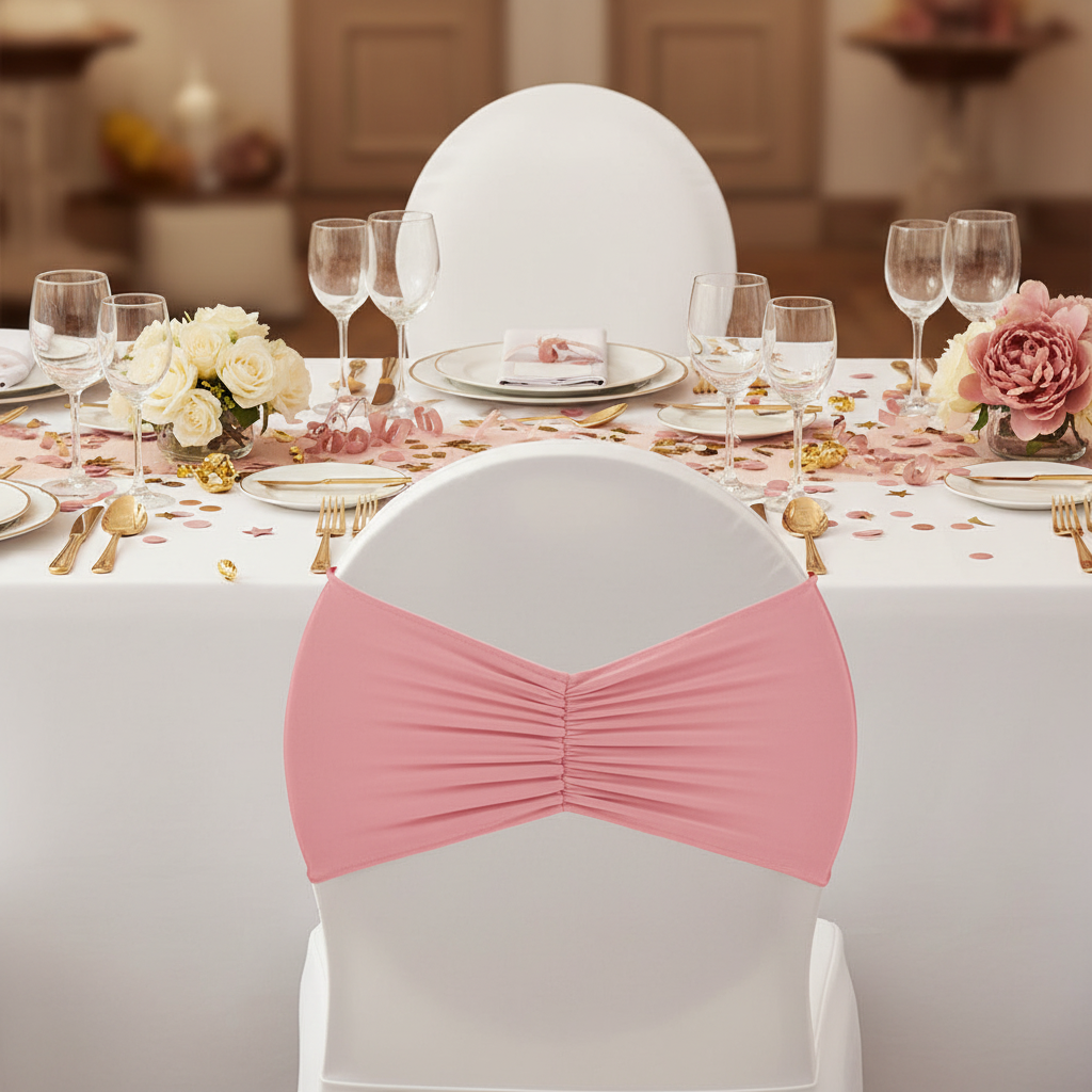 Ruffled Spandex Chair Band - Dusty Rose/Mauve | chair cover | 