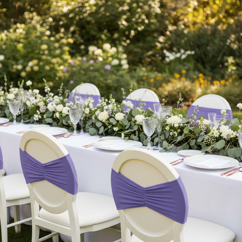 Ruffled Spandex Chair Band - Lavender