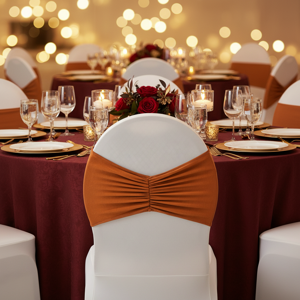 Ruffled  Spandex Chair Band - Terracotta