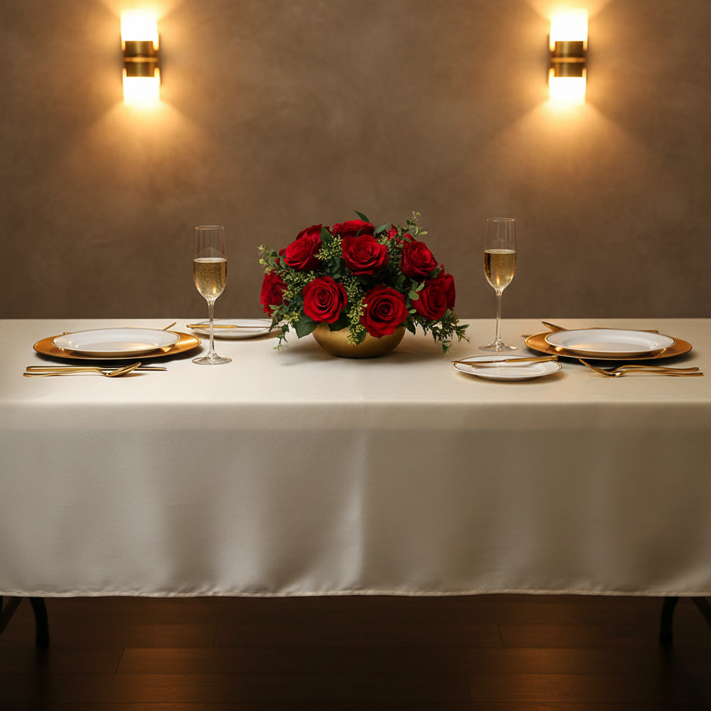 Satin Rectangular 60"x120" Tablecloth - Champagne | flower centerpiece |