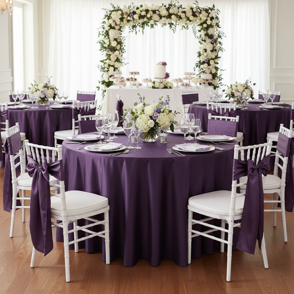 Satin 108" Round Tablecloth - Eggplant/Plum