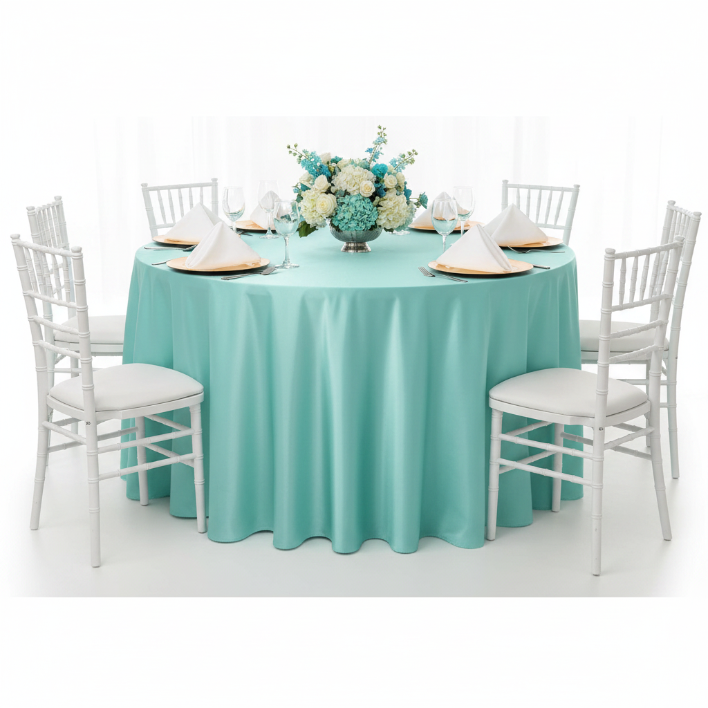 Satin 108" Round Tablecloth - Light Turquoise