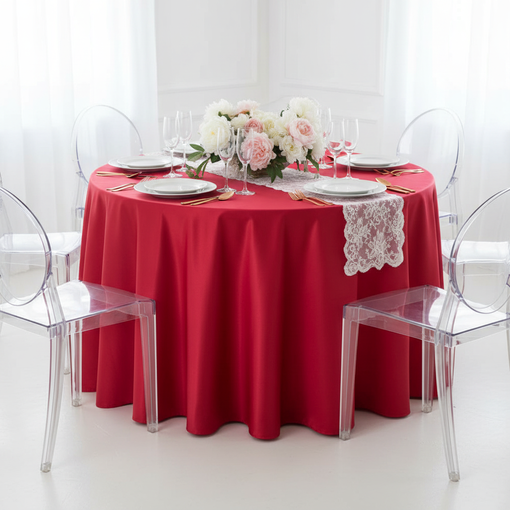 Satin 108" Round Tablecloth - Red