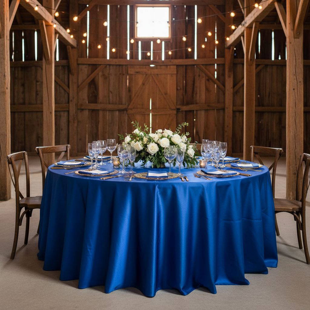 Satin 108" Round Tablecloth - Royal Blue