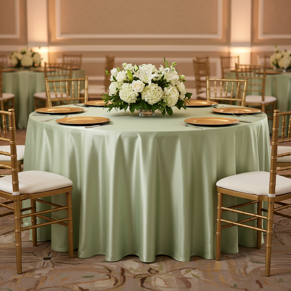 Satin 108" Round Tablecloth - Sage Green