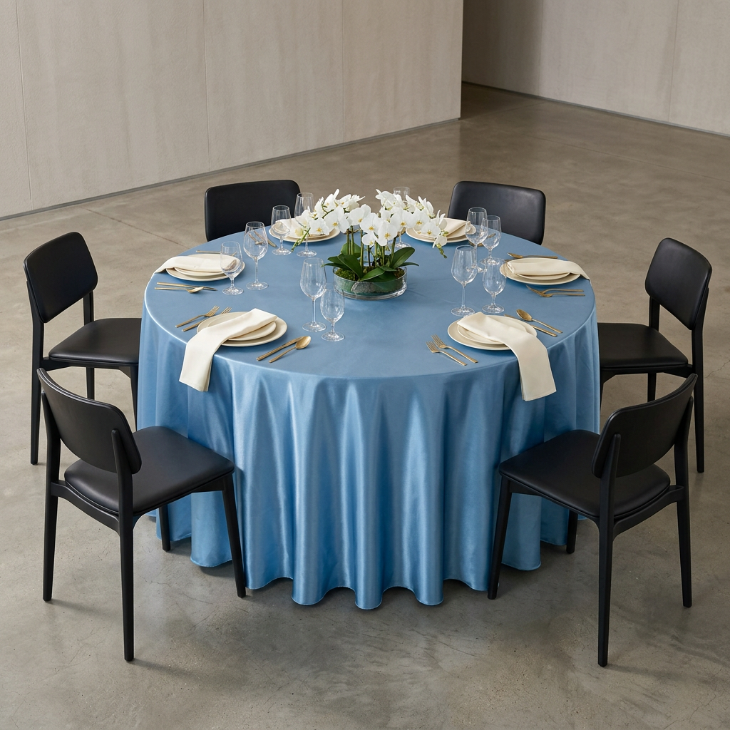 Steele Blue satin charity dinner table