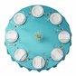 Satin 120" Round Tablecloth - Dark Turquoise with white dinner plate | white charger plate | wine goblets