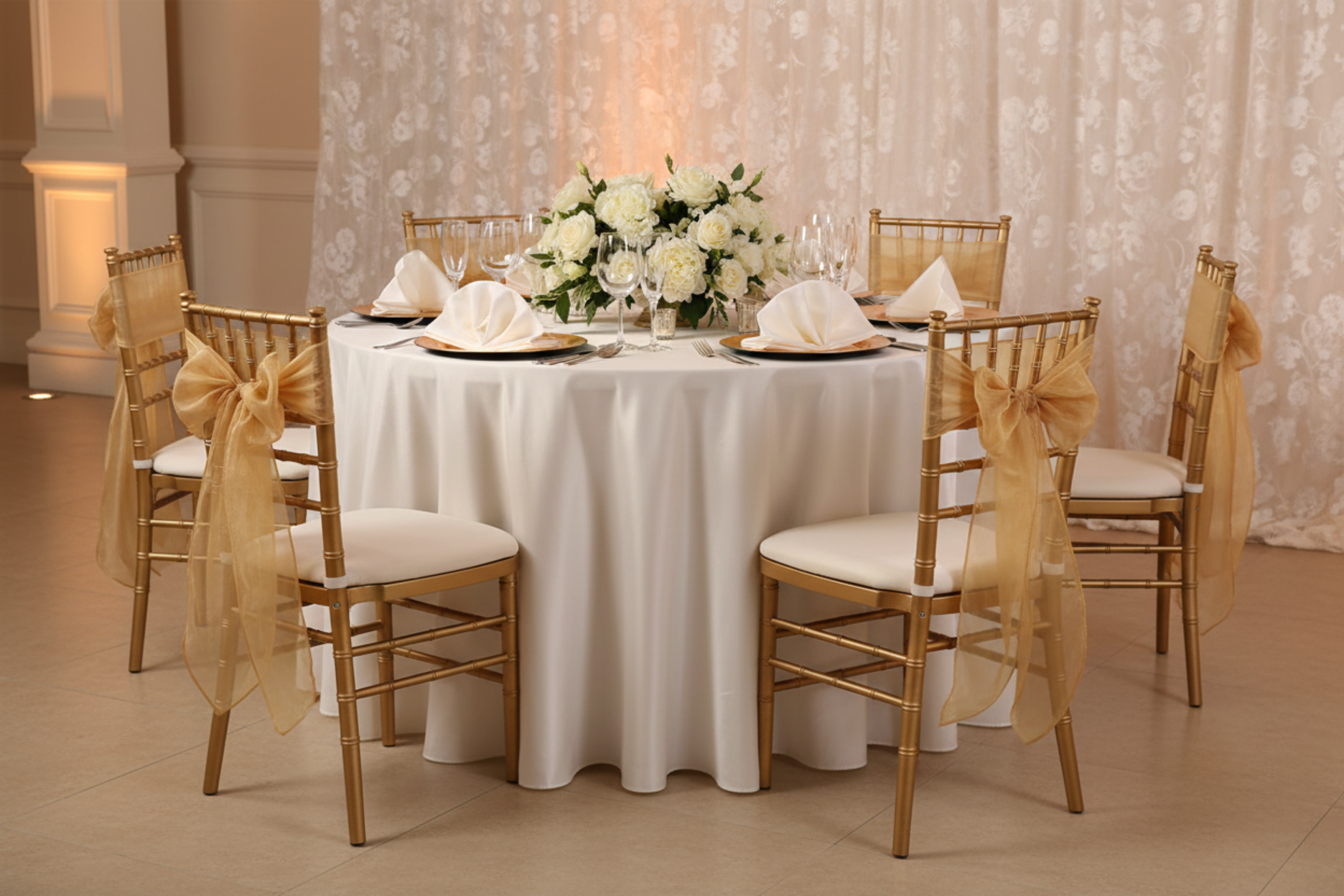 wedding ivory with Satin 120" Round Tablecloth - Ivory
