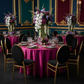 Satin 120" Round Tablecloth - Magenta Violet | charger plate | napkin | wine goblets |