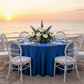 beachside wedding reception with Satin 120" Round Tablecloth - Royal Blue