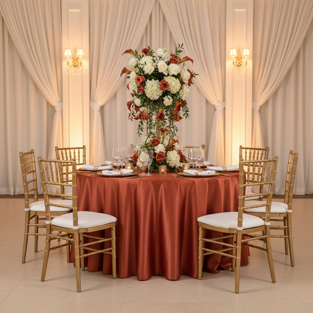 Satin 120" Round Tablecloth - Rust