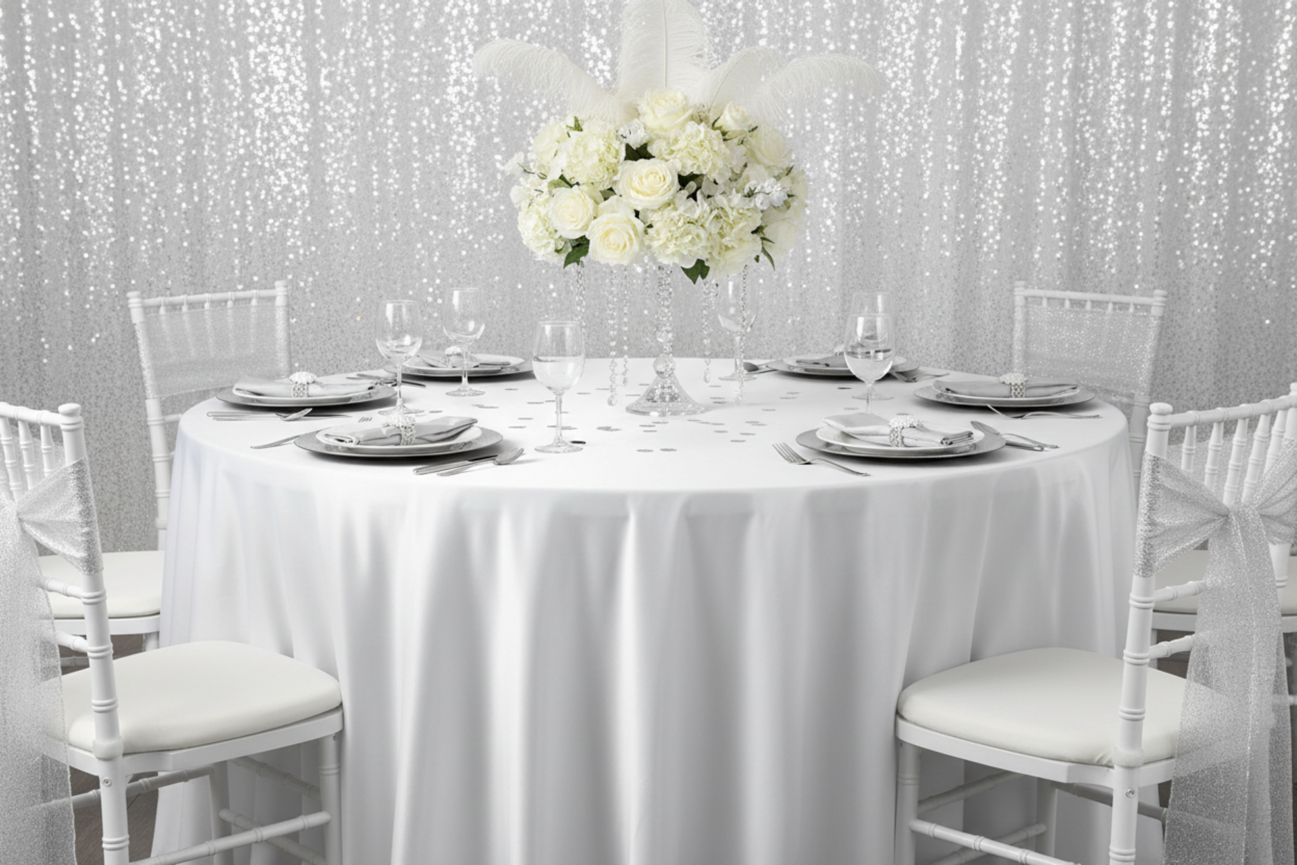 birthday setup using Satin 120" Round Tablecloth - White
