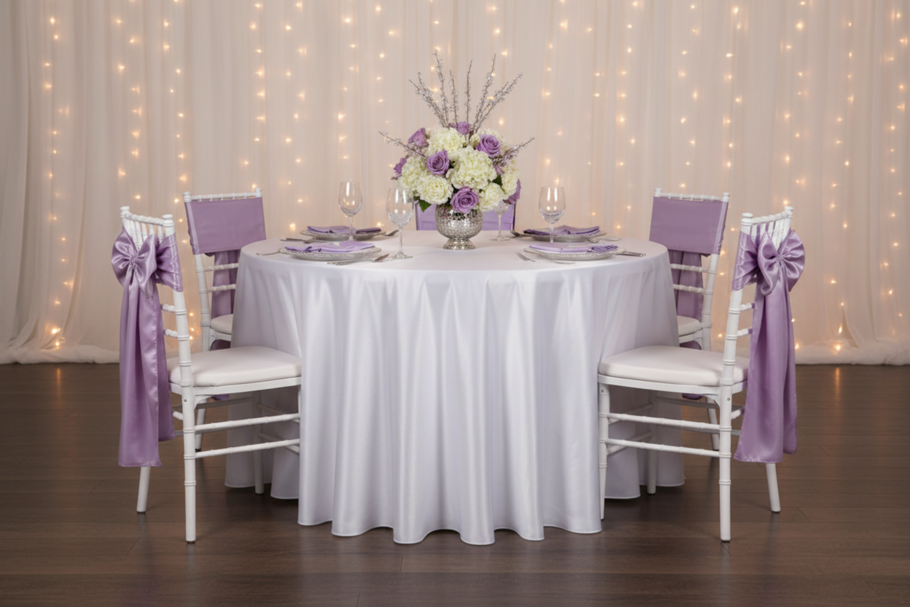 quinceanera using Satin 120" Round Tablecloth - White
