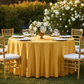 Satin 132" Round Tablecloth - Bright Gold for outdoor reception with gold charger plate | white napkin | gold chiavari chair | wine goblets