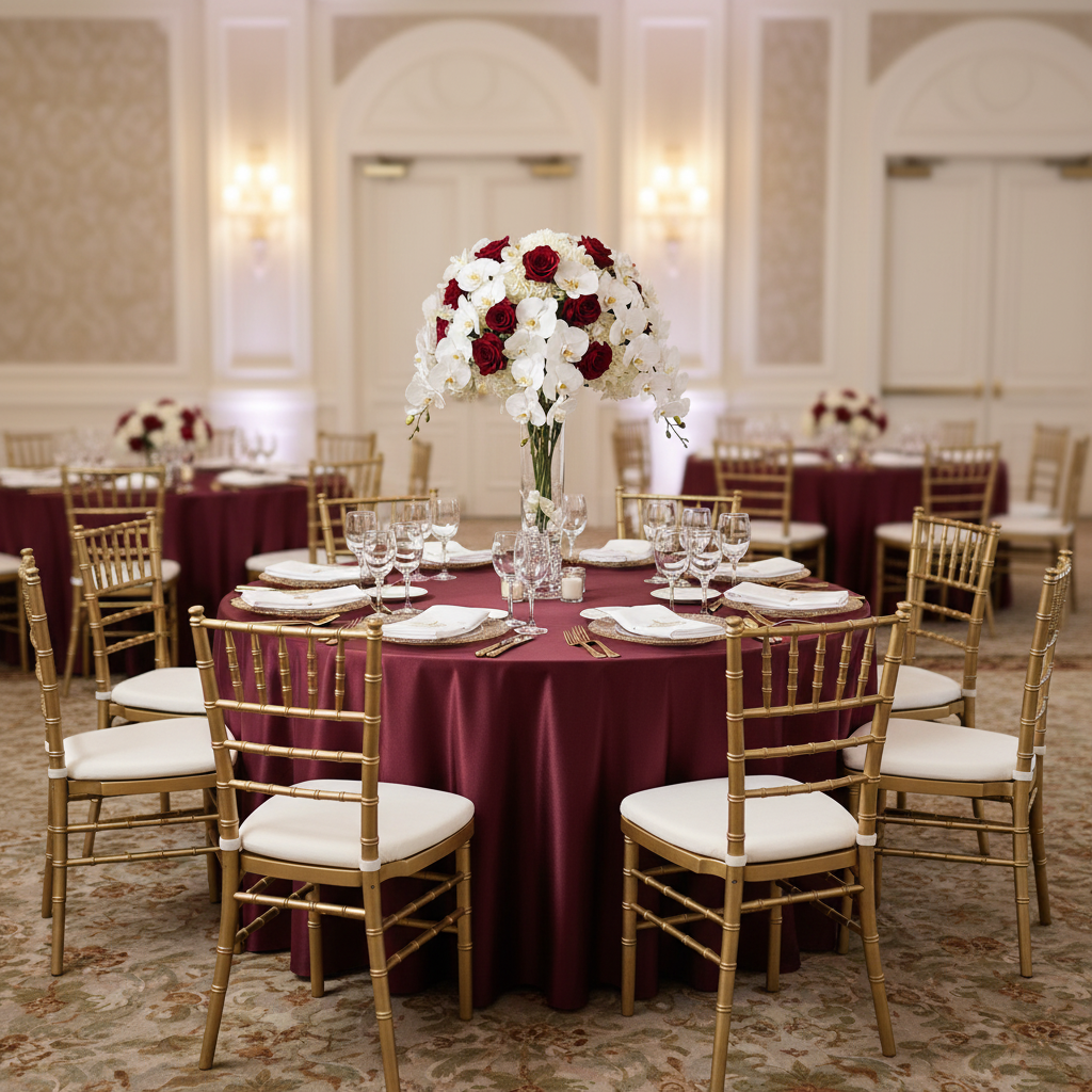 Satin 132" Round Tablecloth - Cabernet