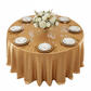 Satin 132" Round Tablecloth - Gold Antique for outdoor reception with gold charger plate | white napkin | white dinner plate