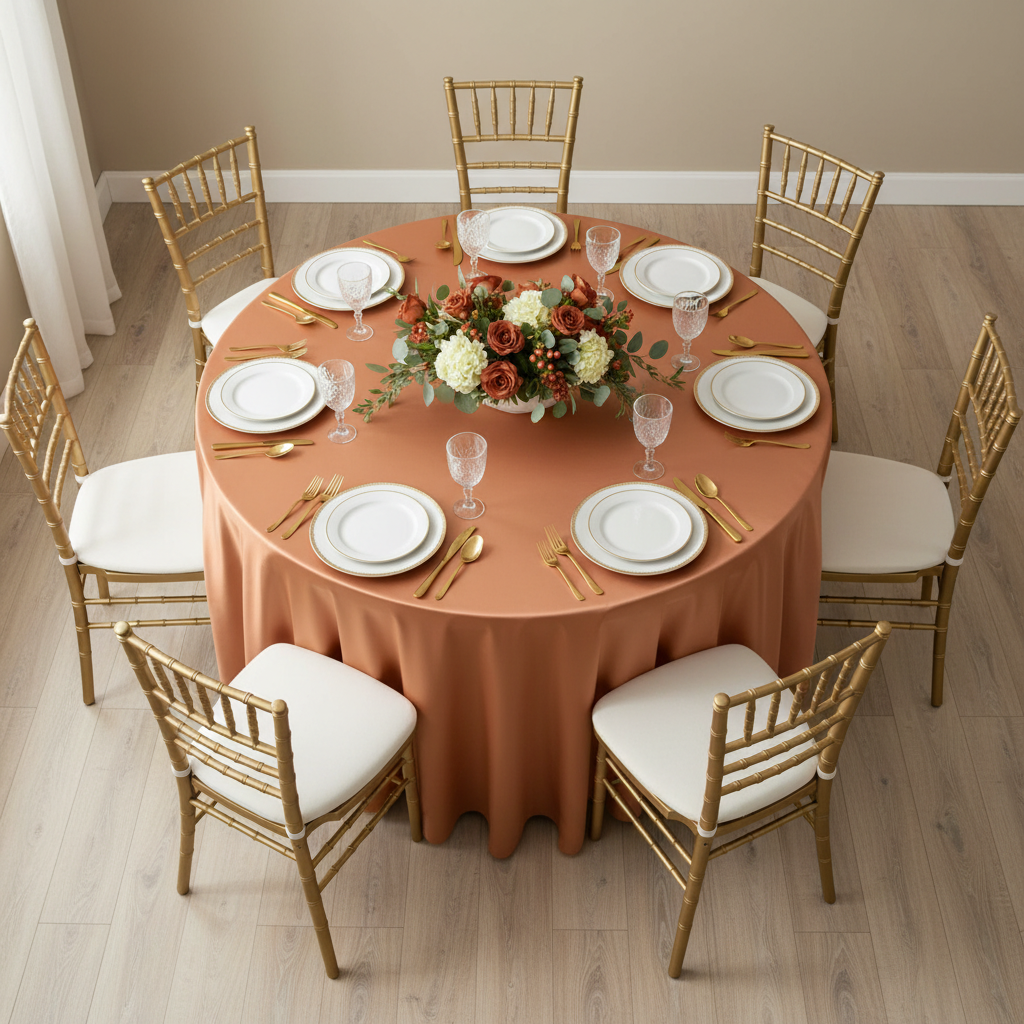 Satin 132" Round Tablecloth - Terracotta