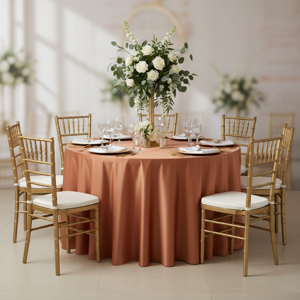 Satin 132" Round Tablecloth - Terracotta