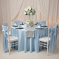wedding reception using Satin 132" Round Tablecloth - Baby Blue with silver charger plate and table runner