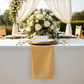 wedding table setup showing Satin Napkin 20"x20" - Bright Gold with white tablecloth