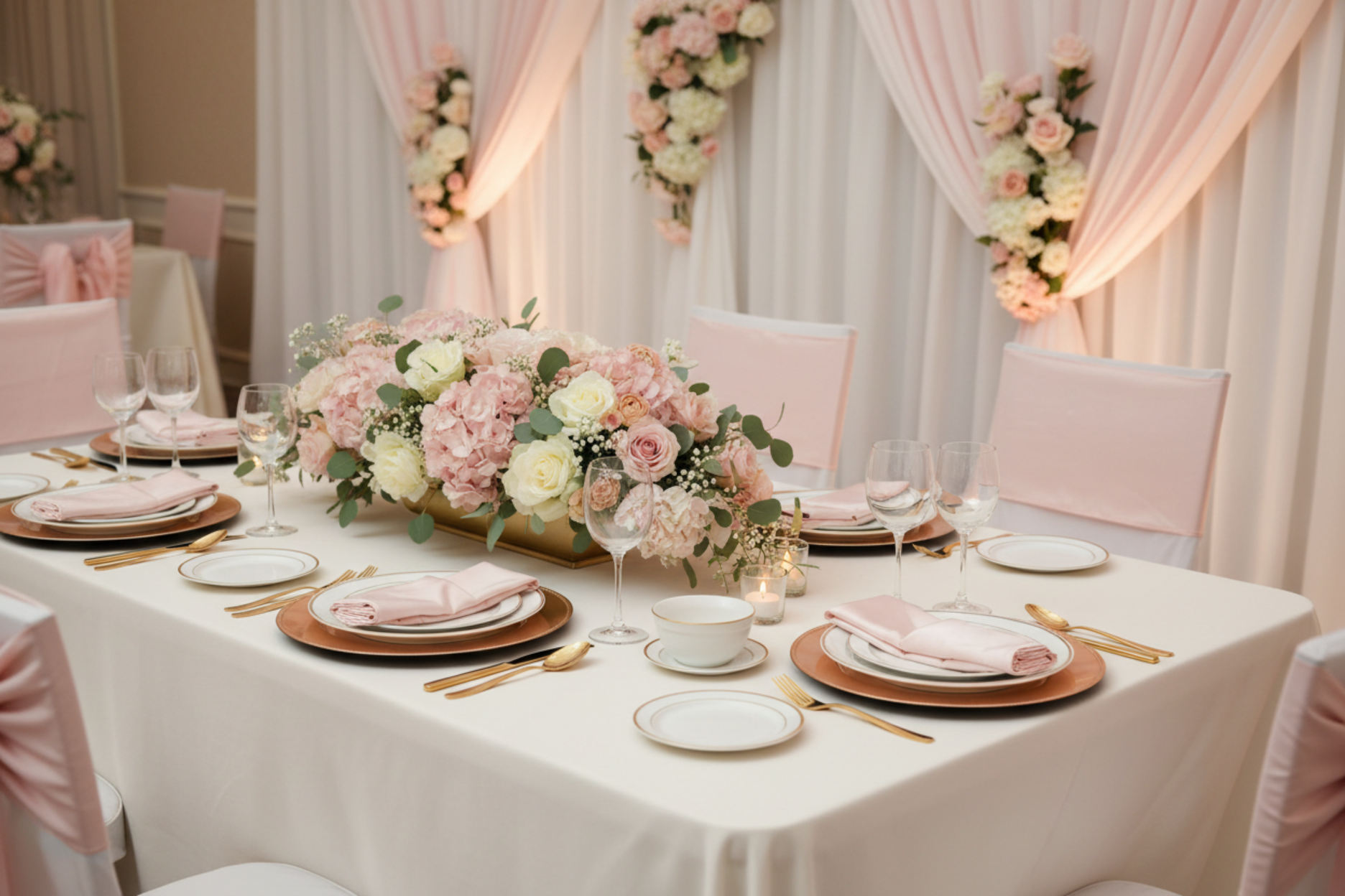 indoor birthday celebration with Satin Napkin 20"x20" - Blush/Rose Gold
