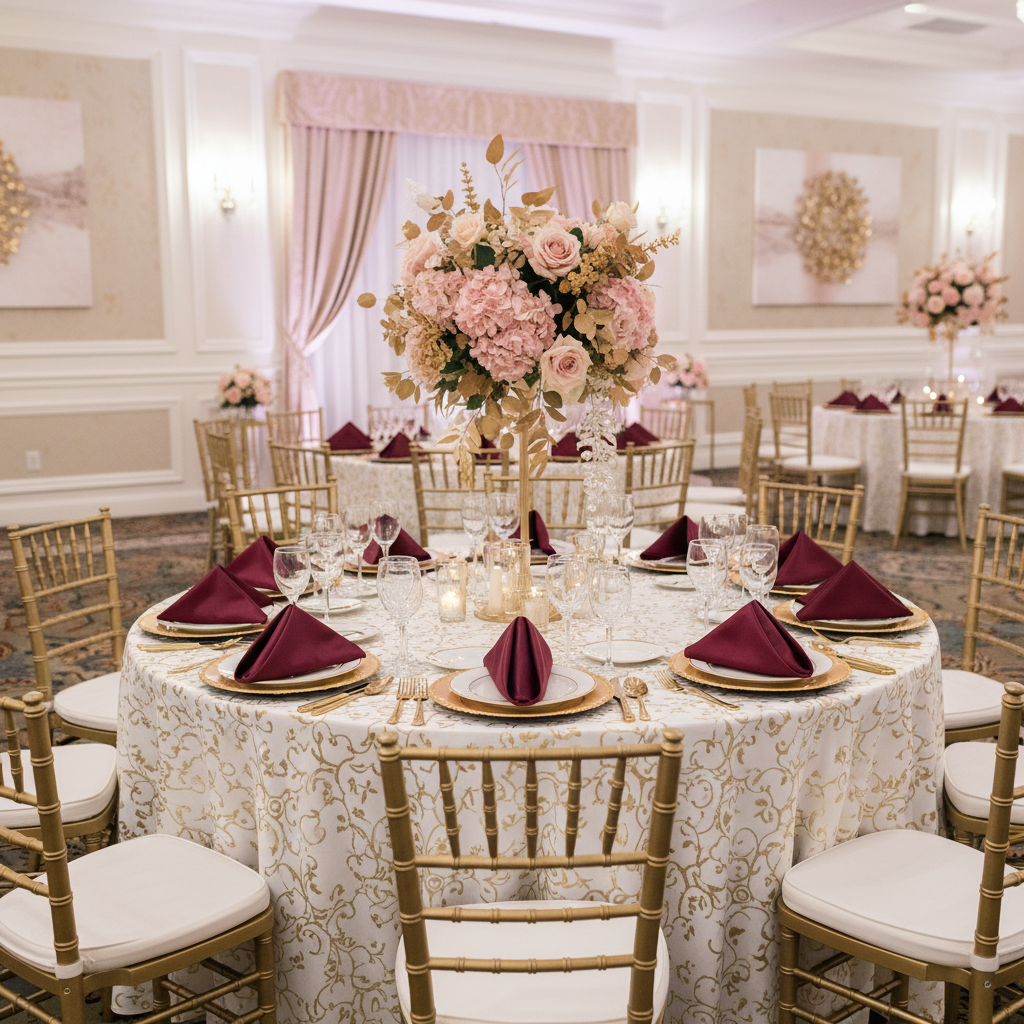 Satin Napkin 20"x20" - Cabernet on a birthday table setup