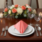 Satin Napkin 20"x20" - Coral | dinner plate | charger plate | wine goblet |