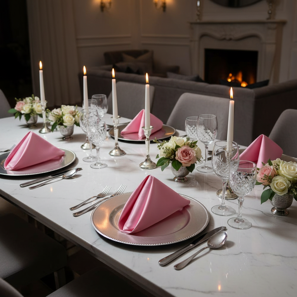 intimate dinner with Satin Napkin 20"x20" - Medium Pink