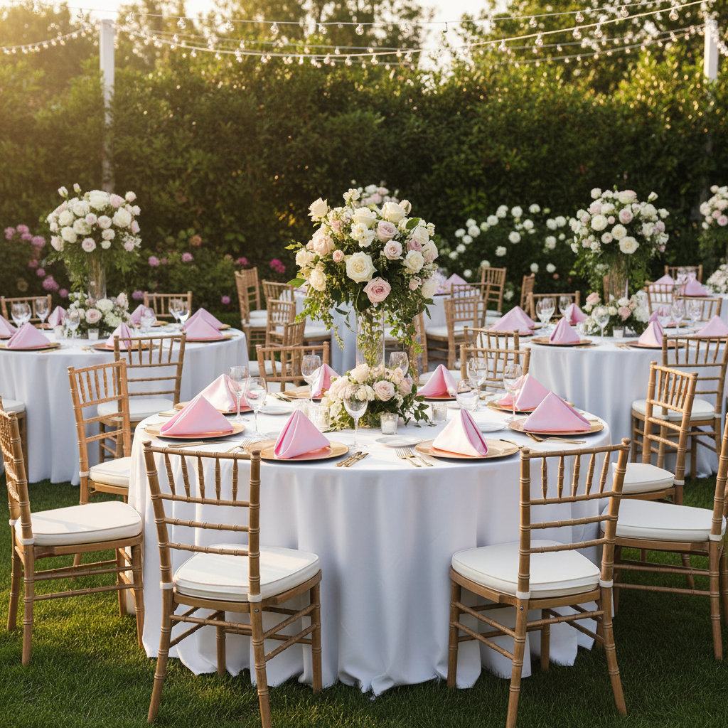 outdoor wedding reception with Satin Napkin 20"x20" - Medium Pink