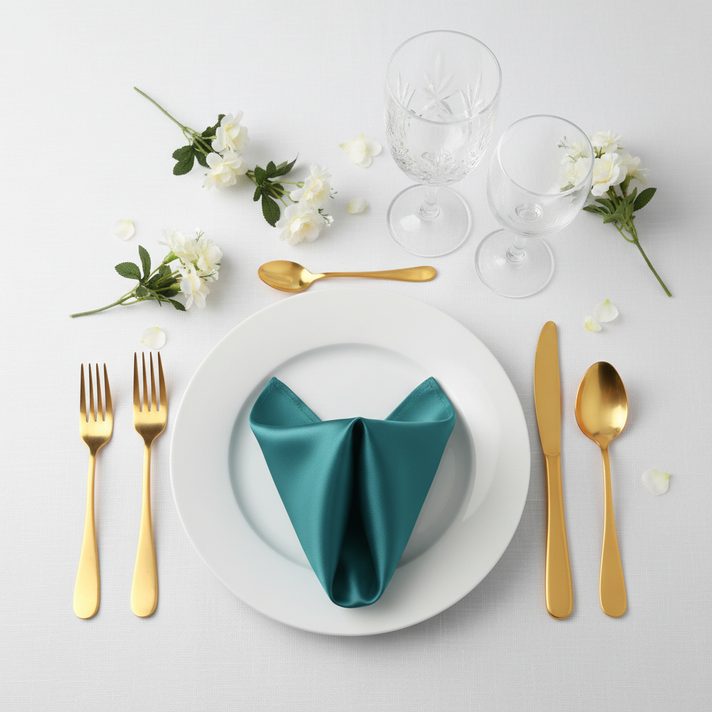 Satin Napkin 20"x20" - Peacock on a table setup for wedding reception